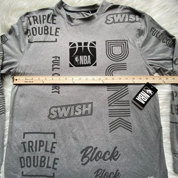 NWT NBA Mens Gray Spell Out Word/Logo Long Sleeve Crew Neck T Shirt Size Large L - Picture 7 of 15